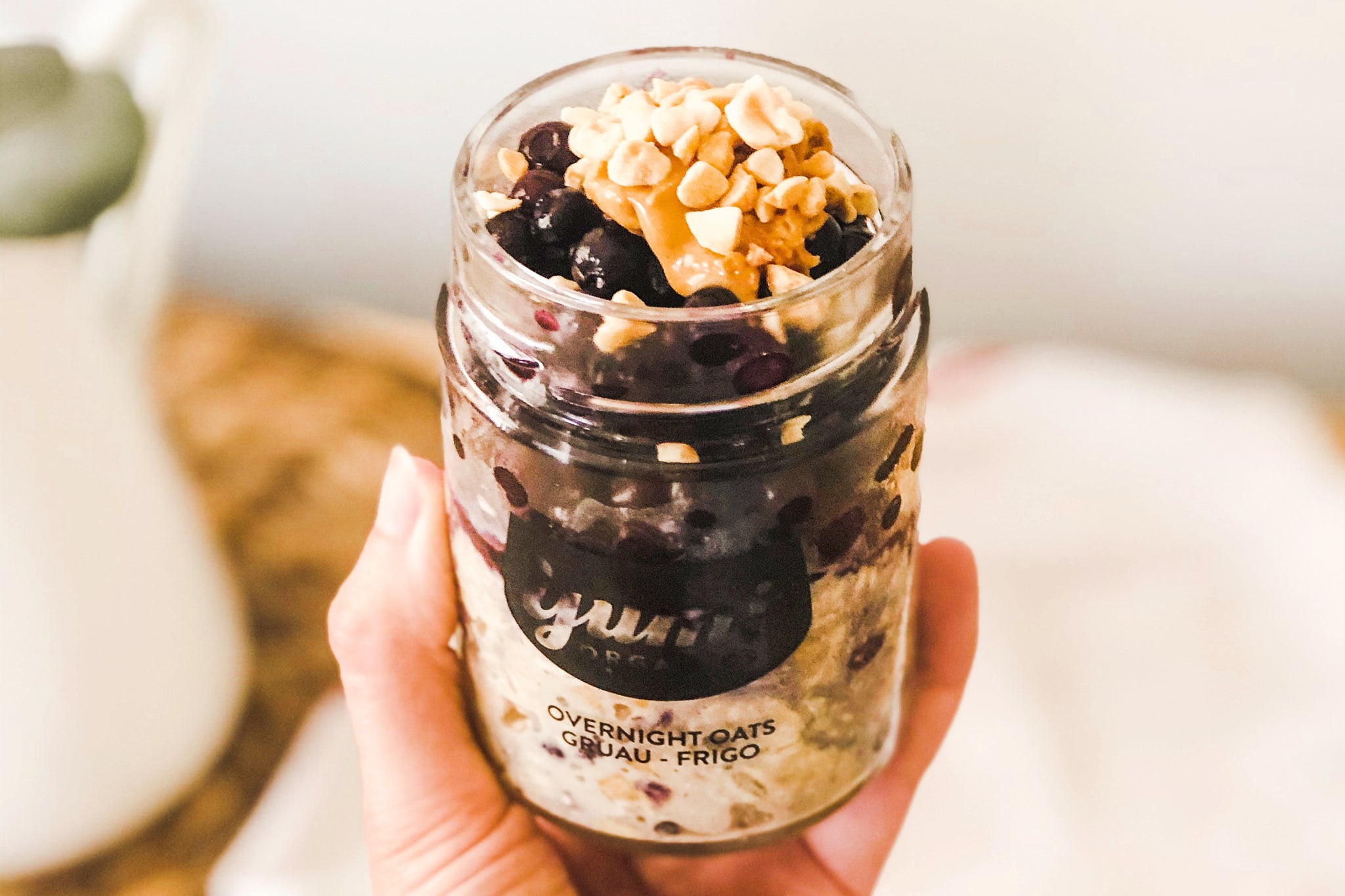 Crunchy Peanut Butter & Blueberry Overnight Oats - YUMi ORGANICS