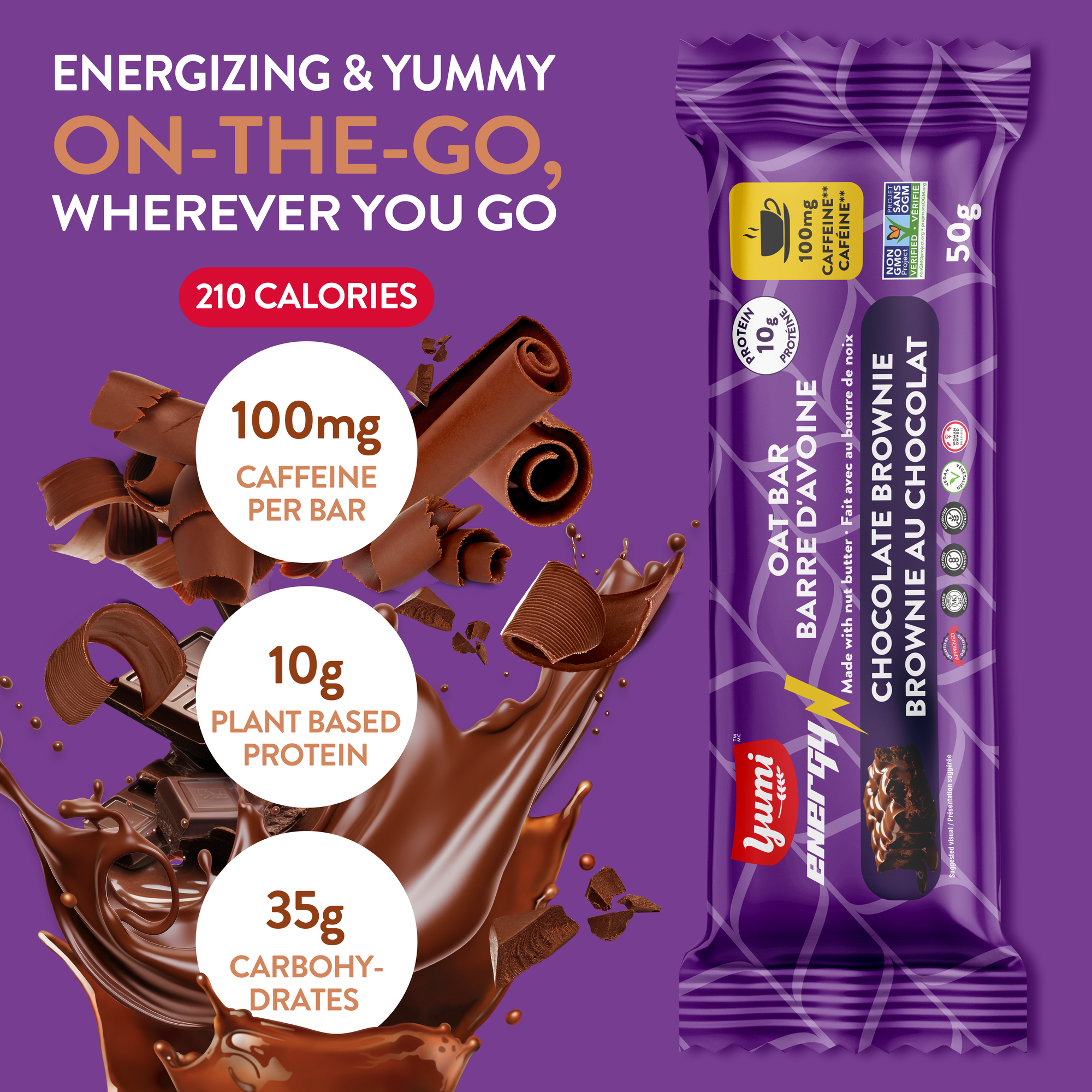 Chocolate Brownie Yumi Energy Caffeinated Oat Bars