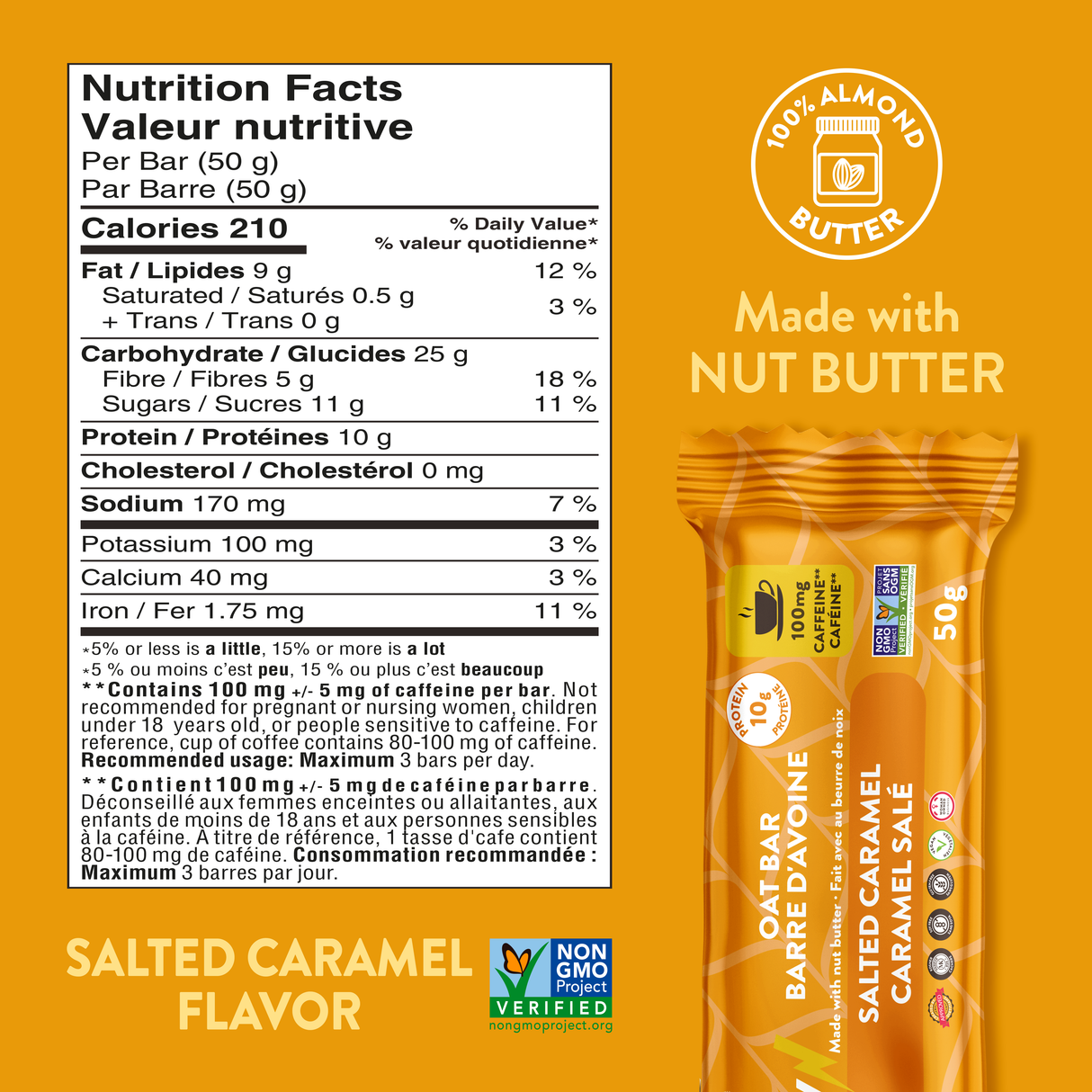 Salted Caramel Yumi Energy Caffeinated Oat Bars