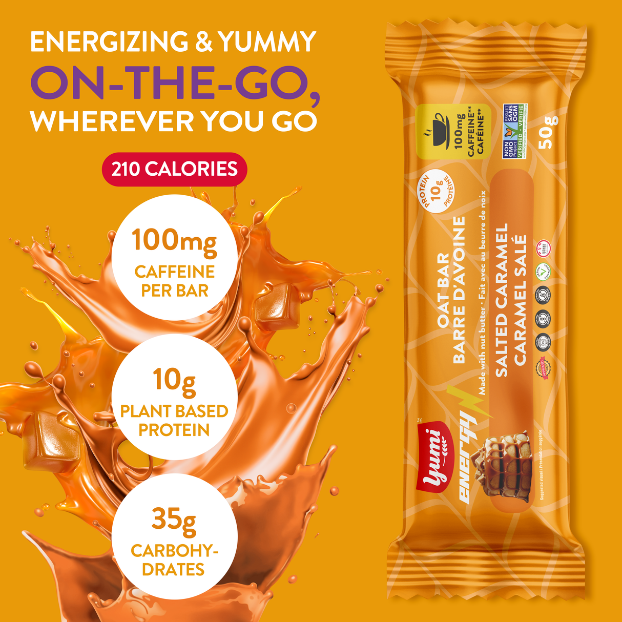 Salted Caramel Yumi Energy Caffeinated Oat Bars