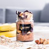 Yumi dark chocolate overnight oats with cashews and bananas