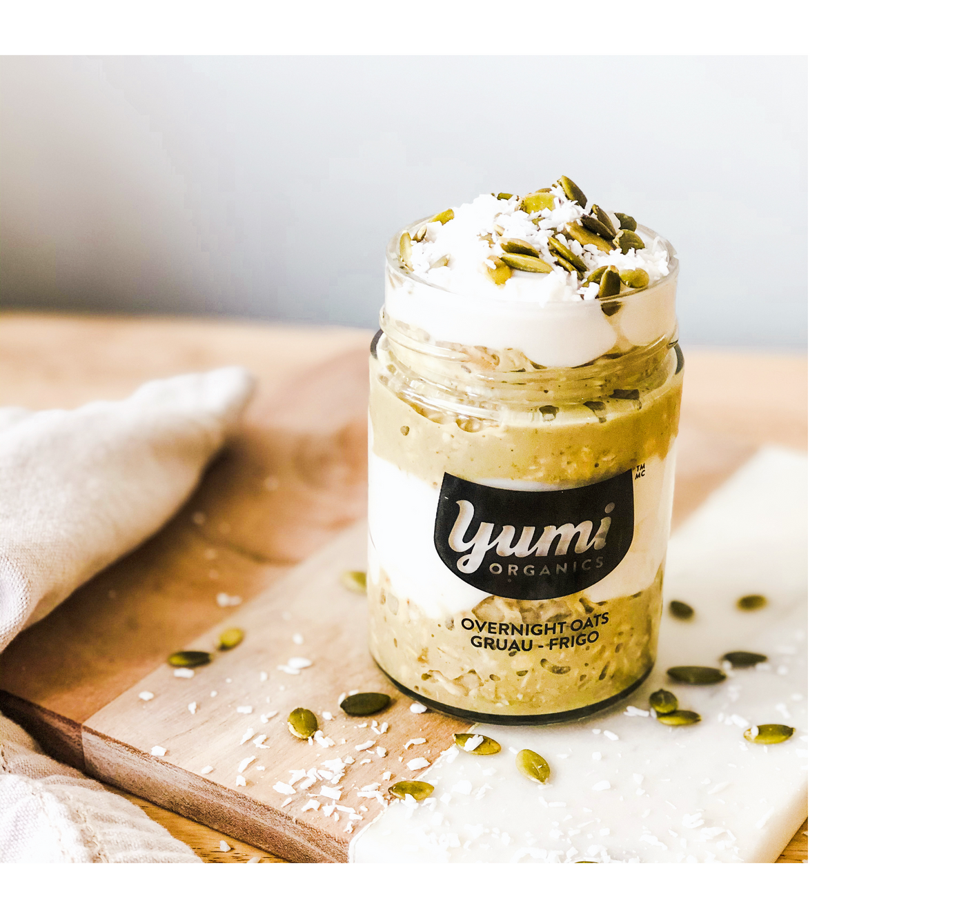 metabolism boosting overnight oats with matcha coconut & seeds