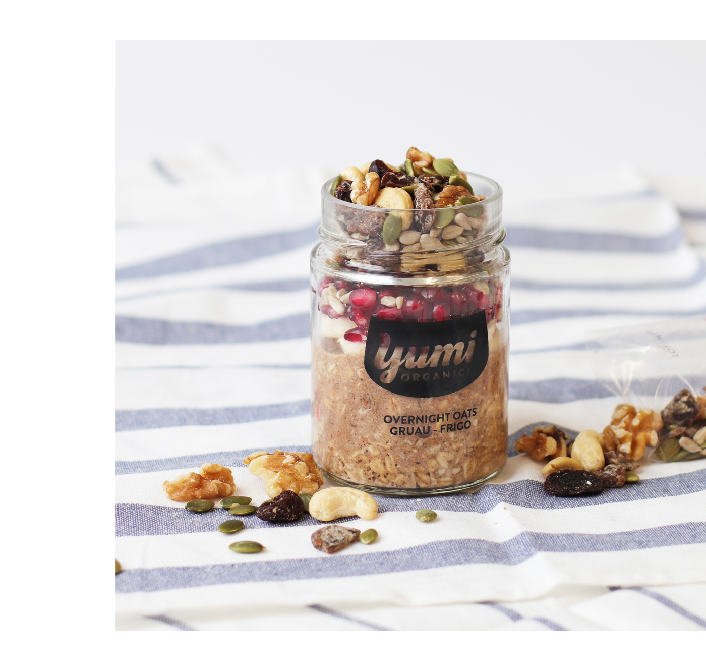 mineral boosting overnight oats with trail mix & pomegranate